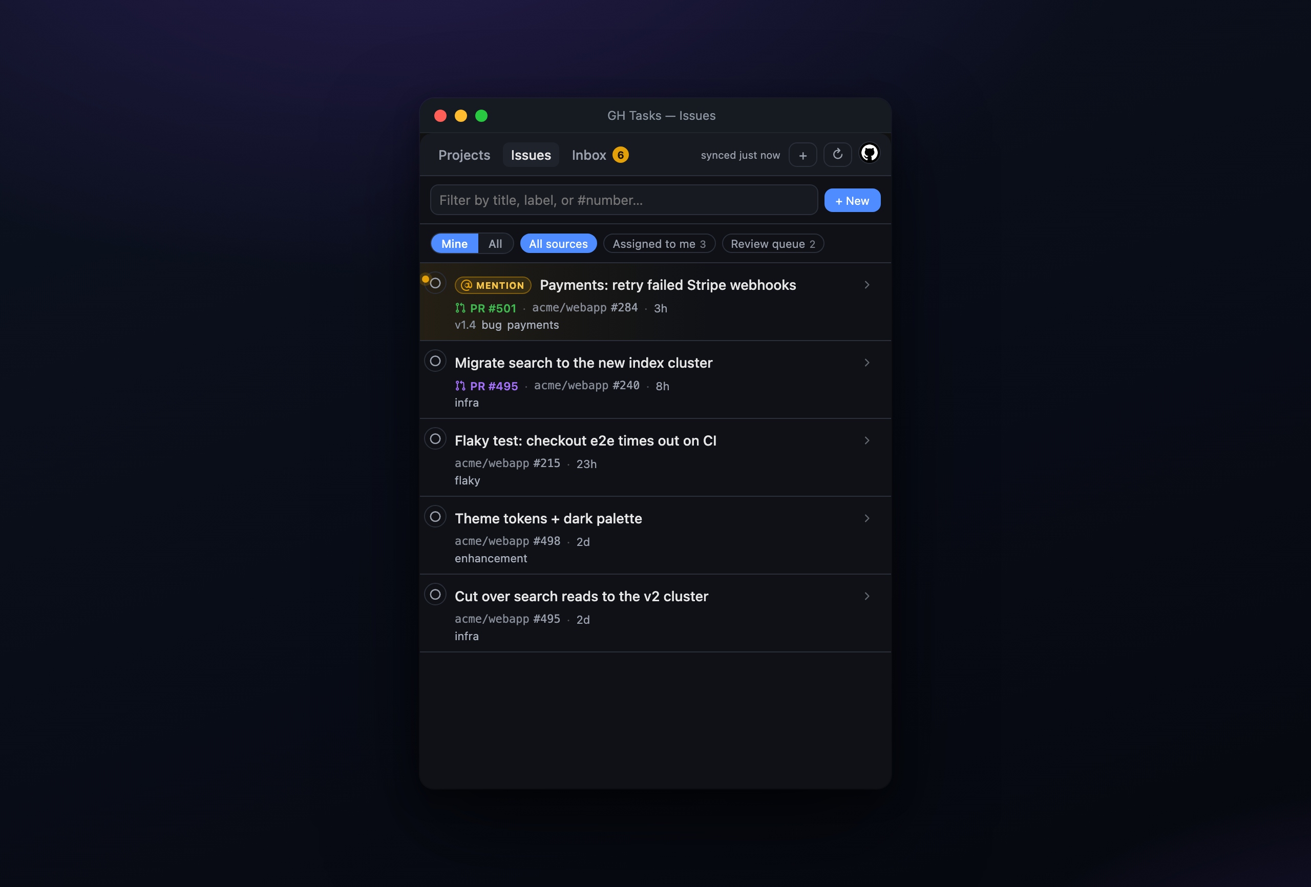 The Issues tab aggregating repo search results